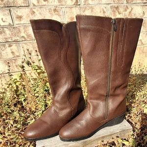 Luftpolster Brown Leather Mid-calf Fur Lined Zipper Boots Women Size 8.5